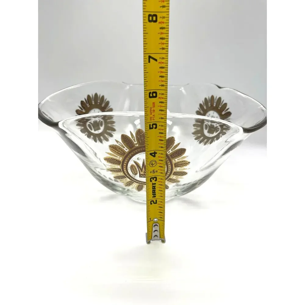 Vintage Mid Century Georges Briard Folded Edge Glass Bowl with Gold Accents MCM